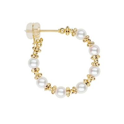 Petite Hoops with Akoya Pearls with smooth & faceted 18KY gold embellishments.