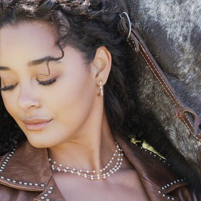 Petite Hoops with Akoya Pearls with smooth & faceted 18KY gold embellishments.