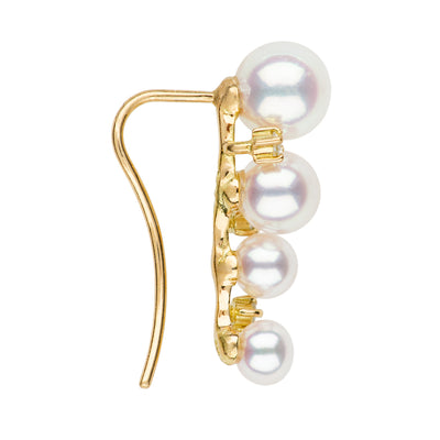  Ear Climbers with Akoya Pearls and Diamond Accents. These chic earrings feature four Akoya pearls per ear, graduating in size for a cool and stylish look. Accented with sparkling diamonds, each climber is crafted in your choice of yellow or white gold. 