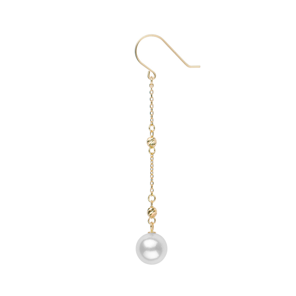 Petite Sparkle Chain Akoya Earrings with 18K yellow gold chain with faceted gold accents.