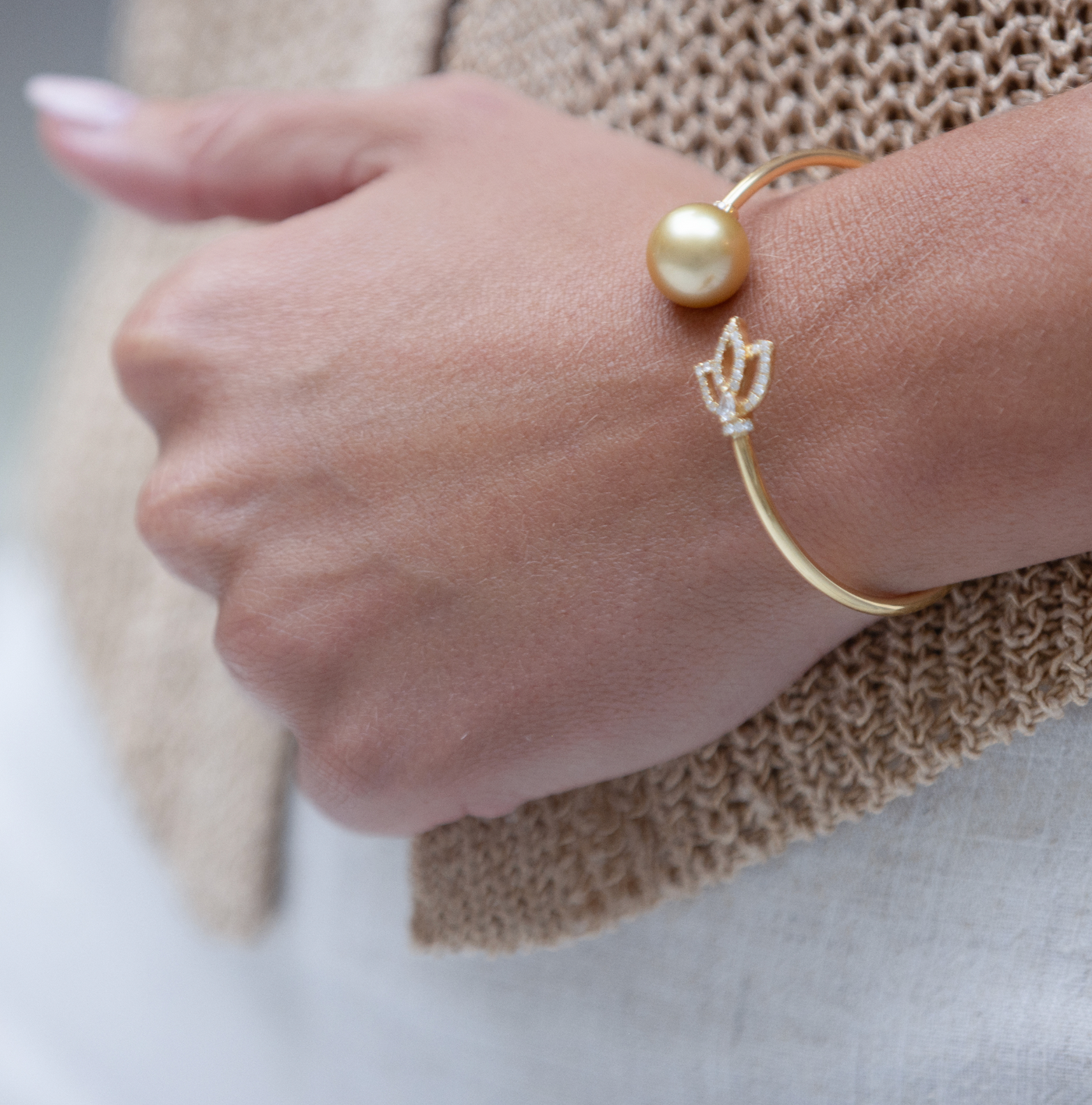 Golden South Sea Pearl & Diamond Tulip Bracelet