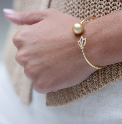 Golden South Sea Pearl & Diamond Tulip Bracelet