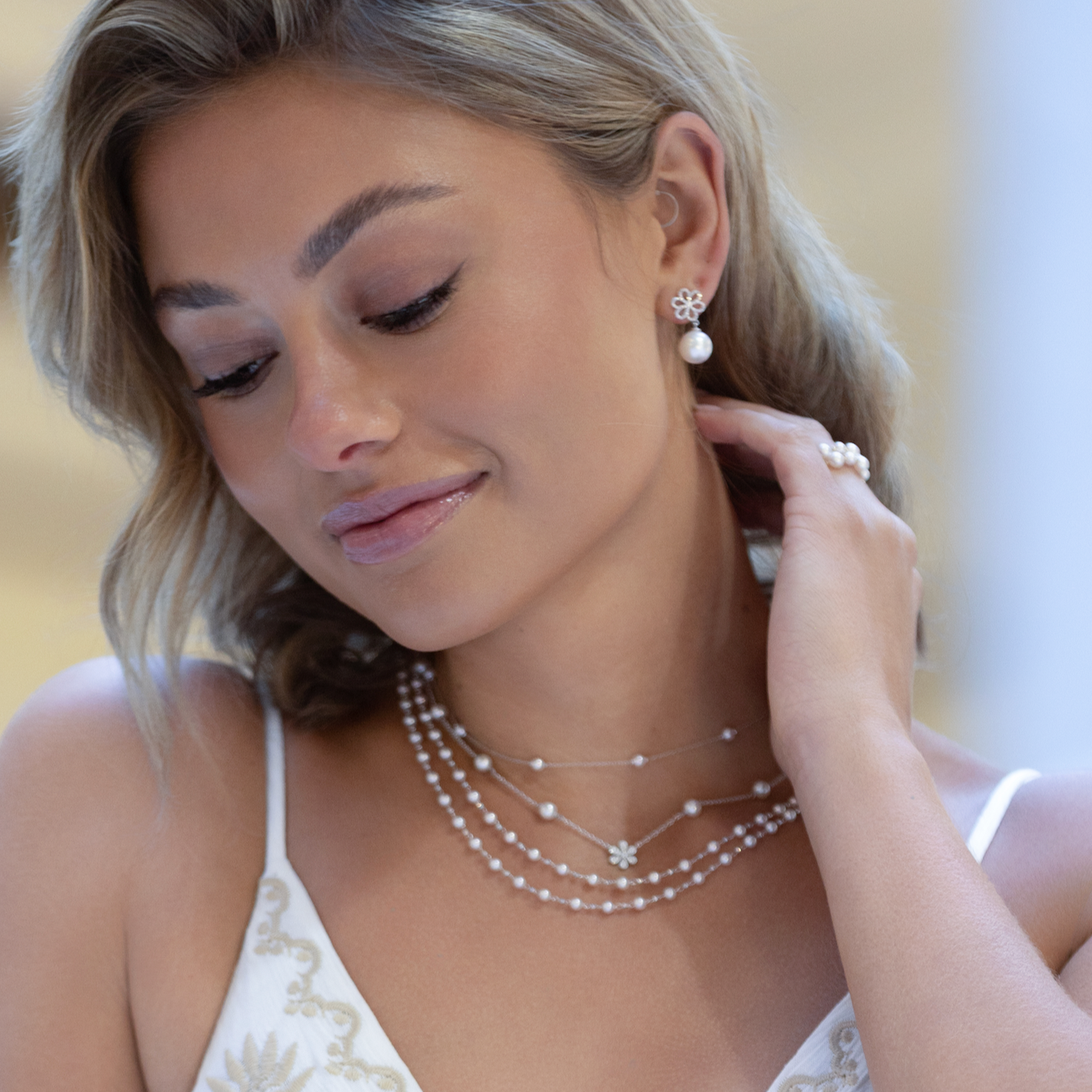 Petite Akoya Pearl & Multi-Flower Necklace