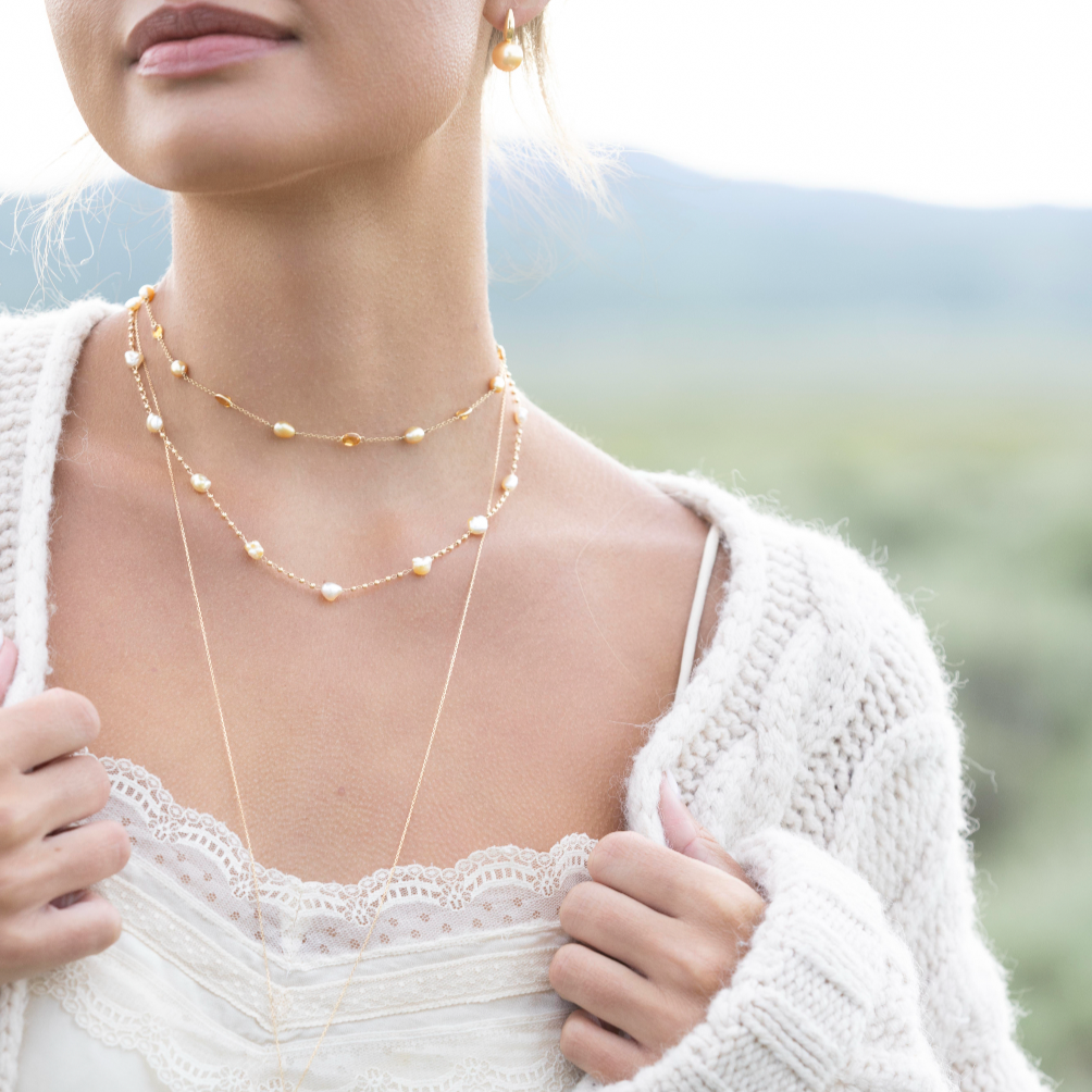 Golden Keshi Pearls & Citrine Necklace