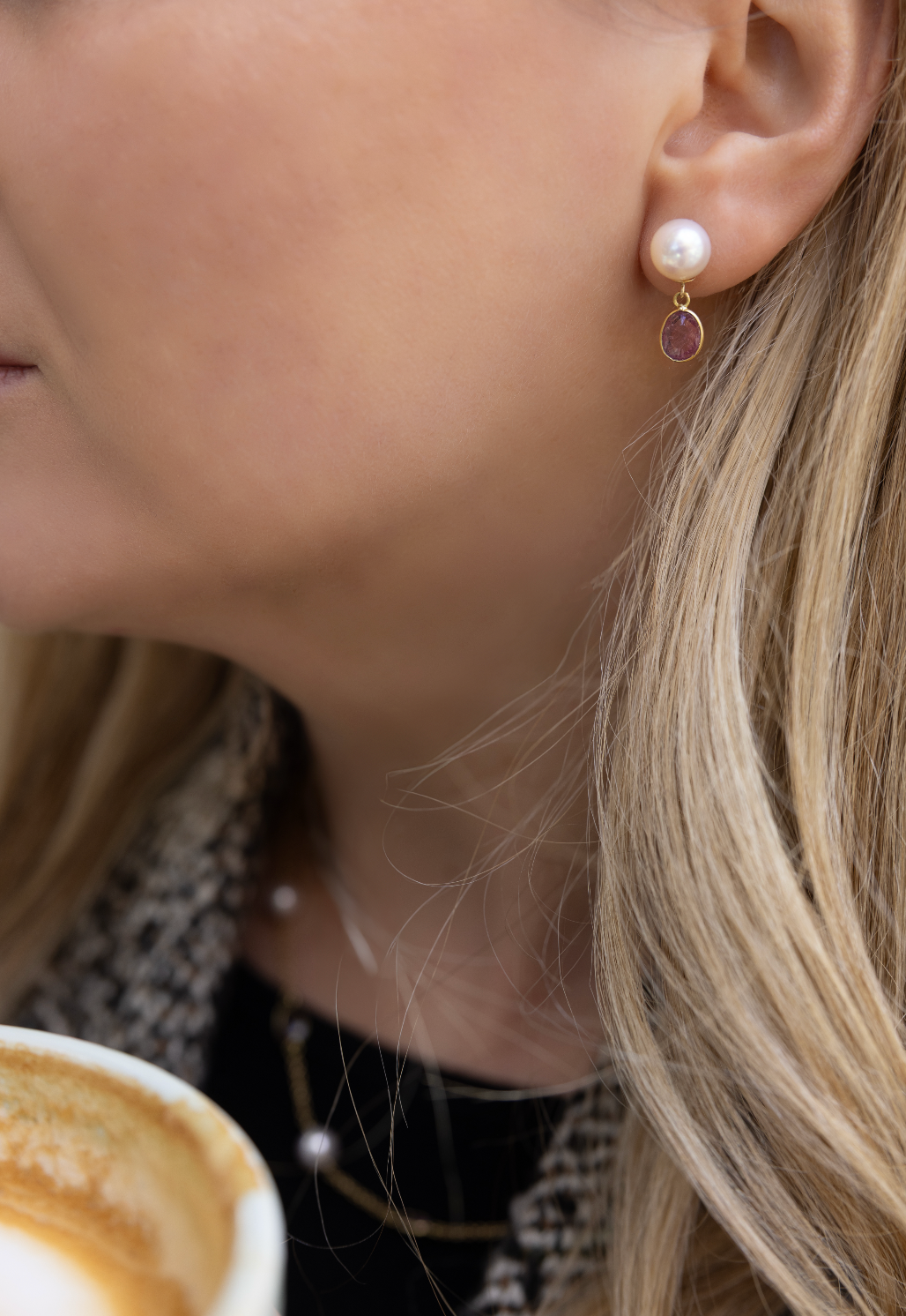 Akoya Pearl & Pink Sapphire Station Necklace