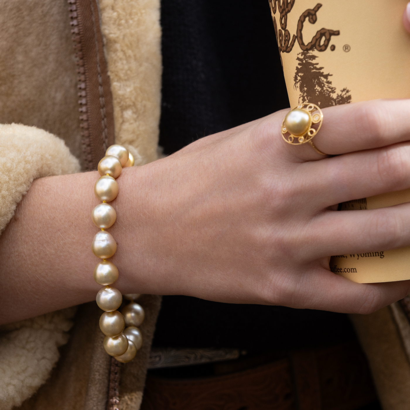 Golden South Sea Filigree Ring