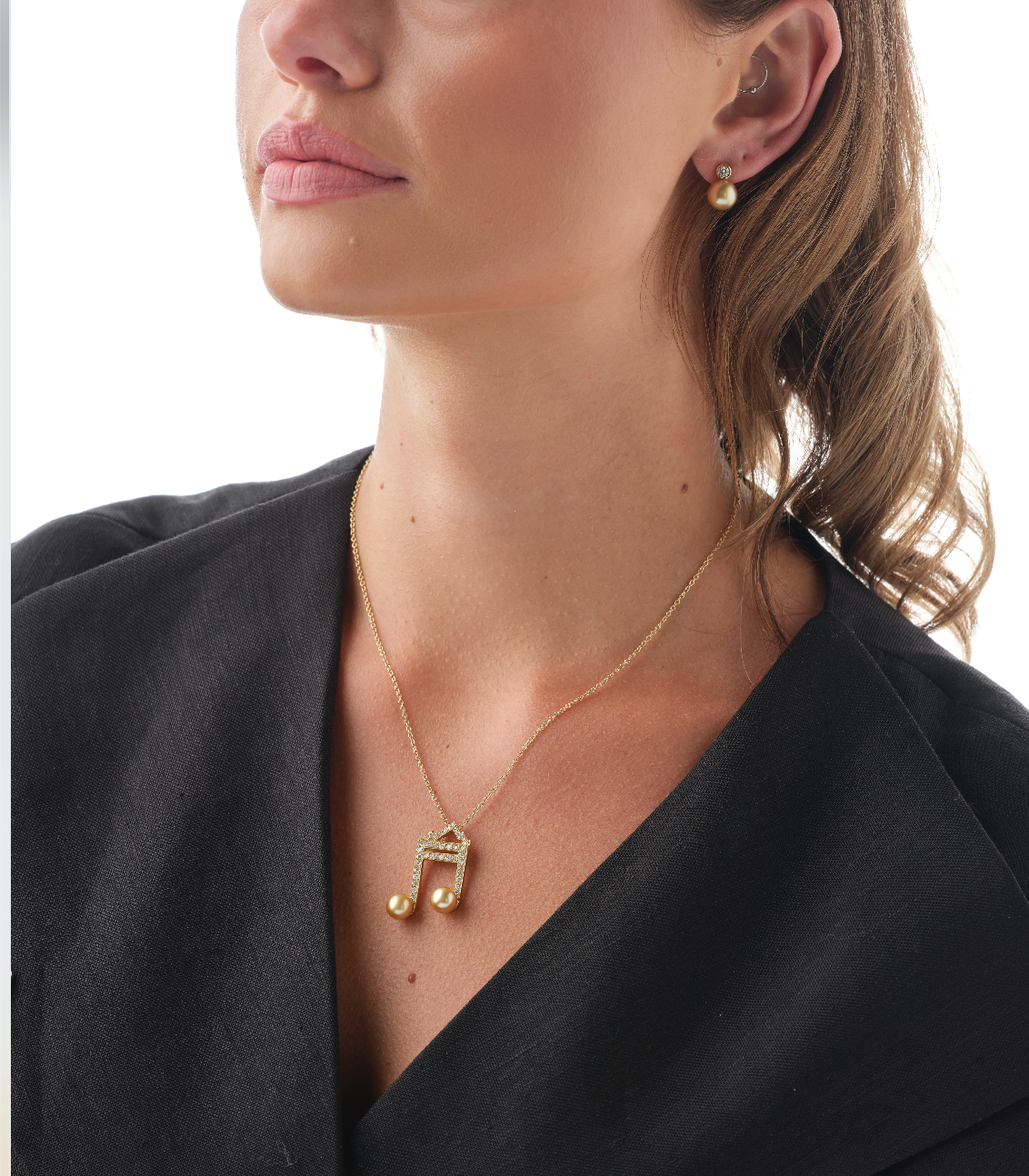 Music in the Mountains Diamond Baguette & Golden Pearls Pin/Pendant