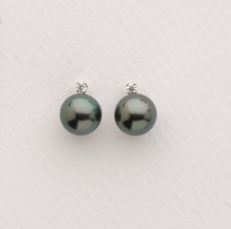 Tahitian Pearl Omega Diamond Studs