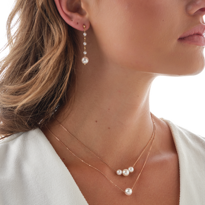 Petite Akoya Lariat Drop Earrings