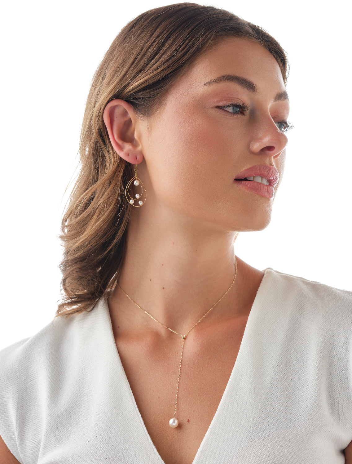 Petite Floating Akoya Pearl Hoop Earrings