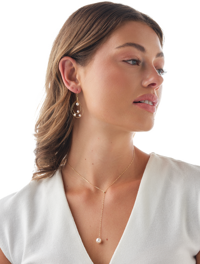 Petite Floating Akoya Pearl Hoop Earrings