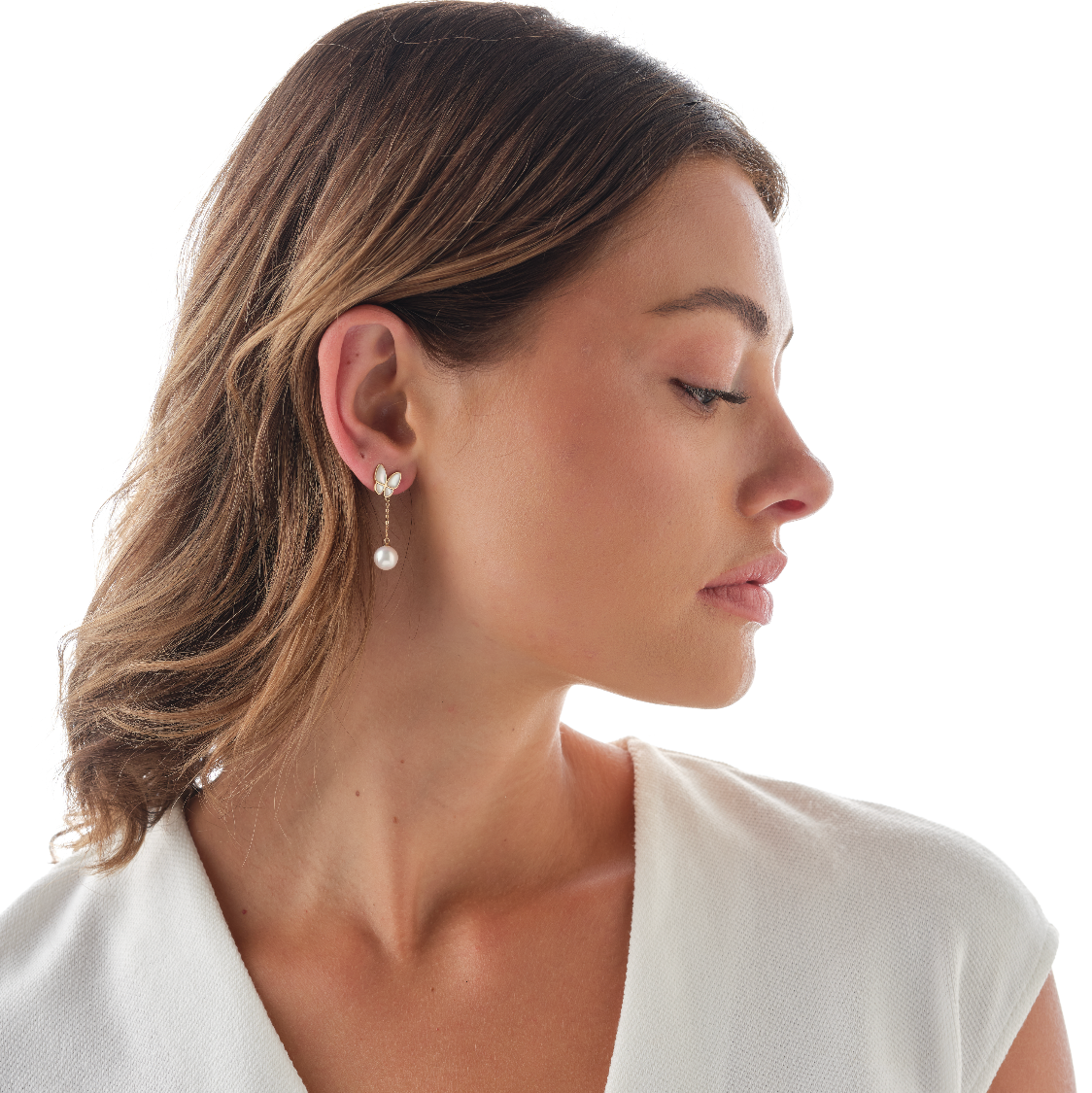 Butterfly and Pearl Drop Earrings