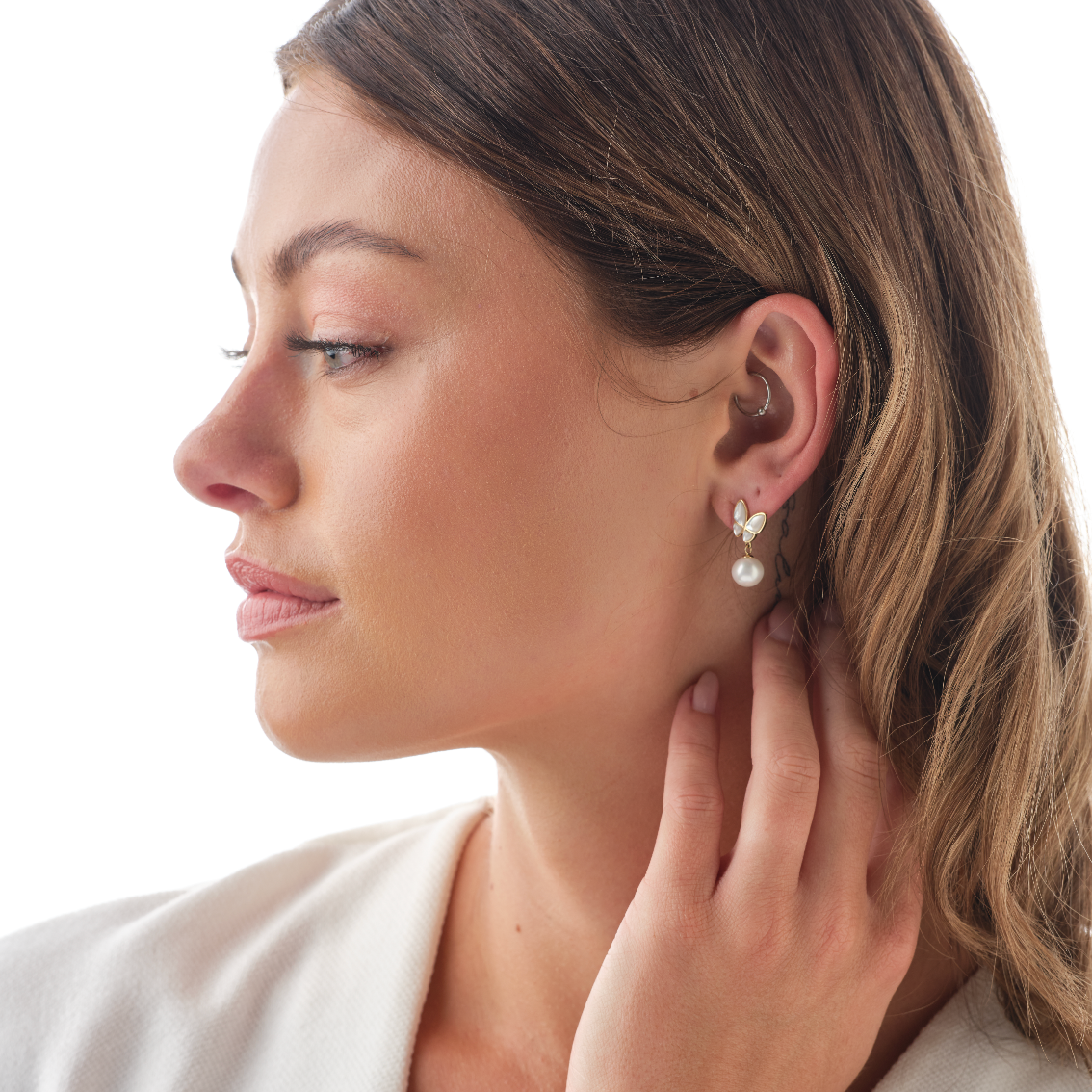 Butterfly and Pearl Drop Earrings