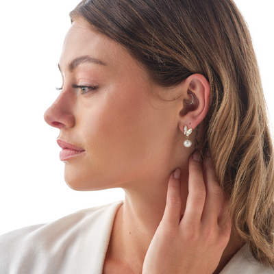 Butterfly and Pearl Drop Earrings