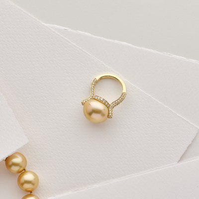 Diamond Shank Golden Pearl Ring
