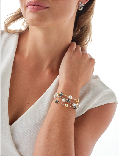 Multi-Color South Sea Pearls 3 Strand Bracelet