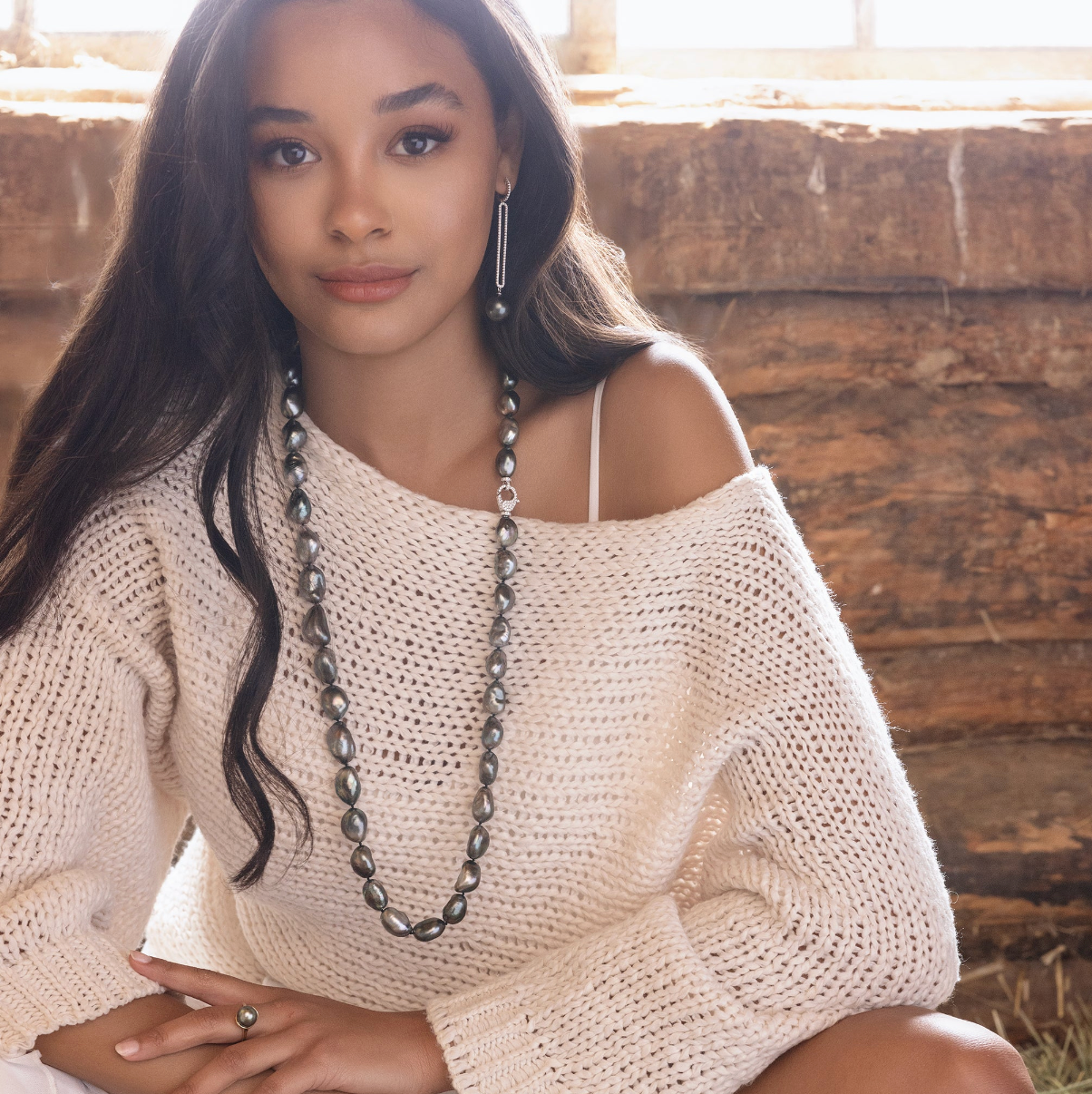 Pearl & Diamond Line Earrings