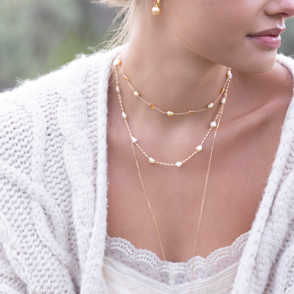 Golden Keshi Horizon Necklace – Pearls By Shari