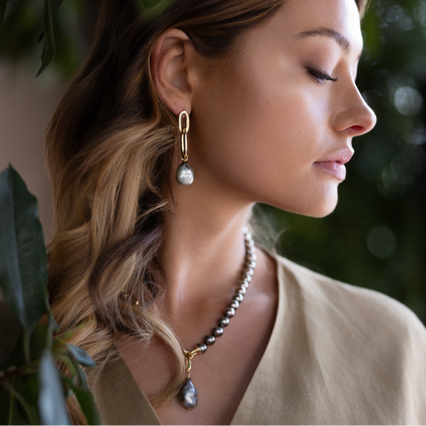 Firenze South Sea Pearl Oval Link Earrings