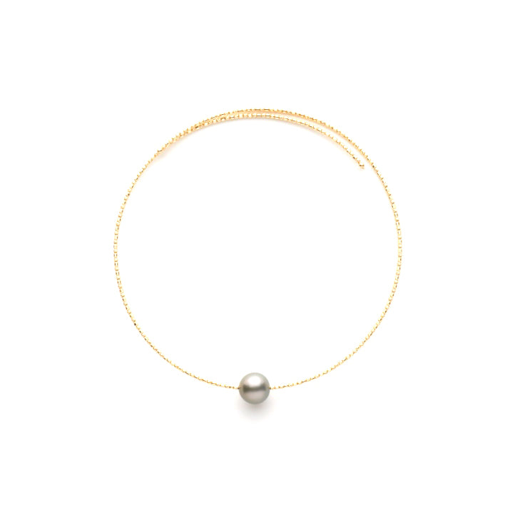 South Sea Pearl Choker with faceted Yellow Gold Bangle Necklace