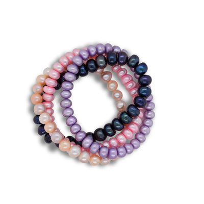 Vibrant Stretchy Bracelets with freshwater pearls in color pink, purple, natural pink and Prussian blue. 