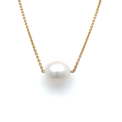 12-13mm Oval White South Sea Pearl Bracelet with 18KY Chain, simple, elegant.