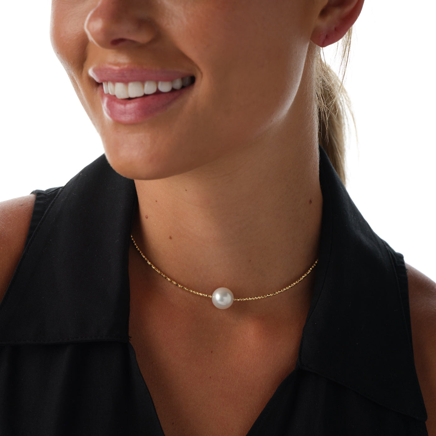 White South Sea Sparkle Choker Yellow Faceted Gold Bangle Necklace-Choker