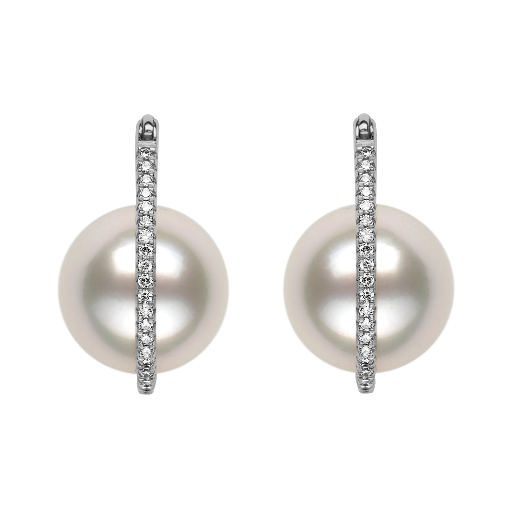 Floating Pearl Diamond Earrings