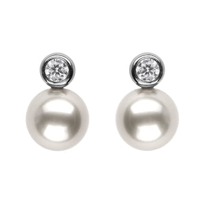 Diamond Bezel Pearl Studs Earring Studs Pearls by Shari