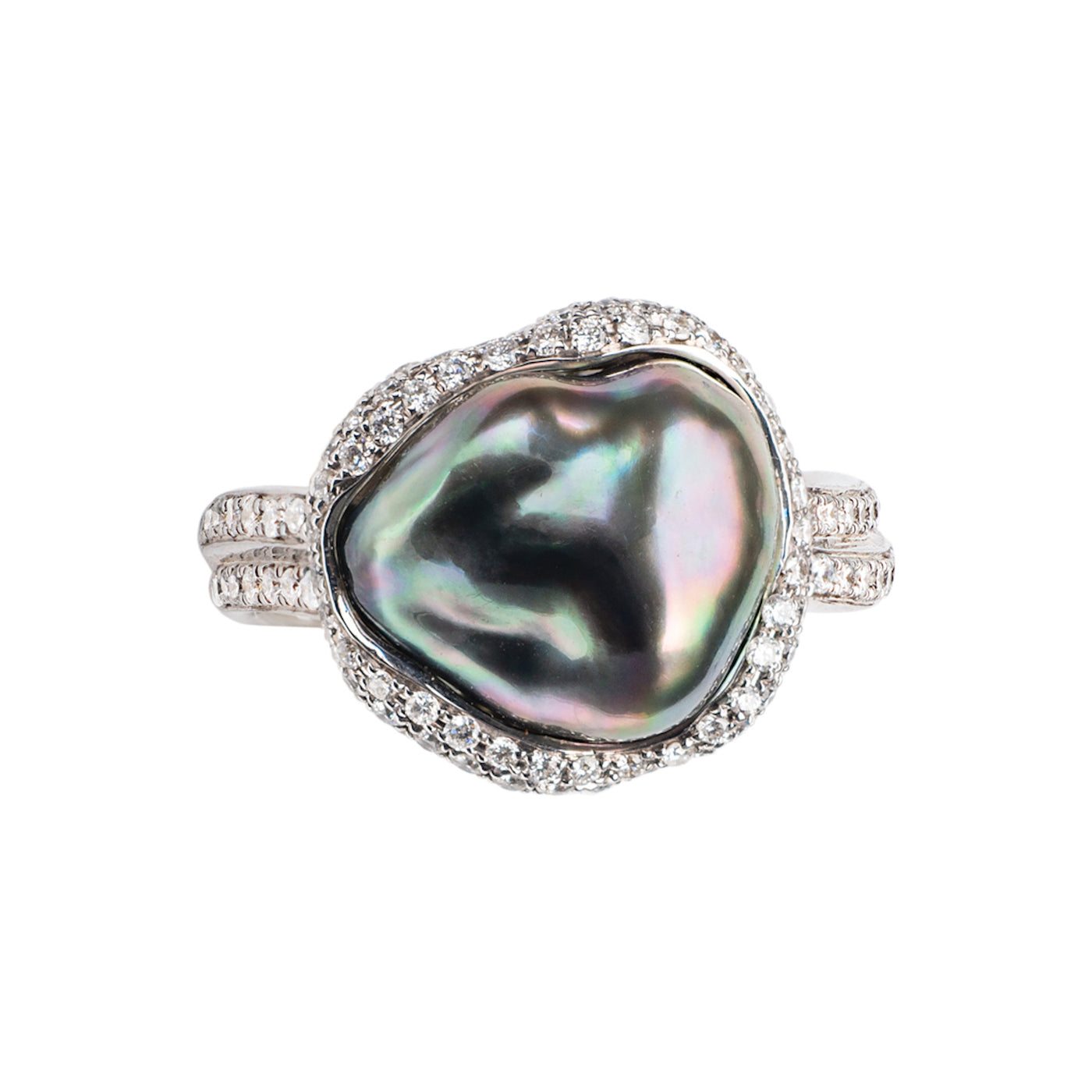Diamond Halo Keshi Pearl Ring