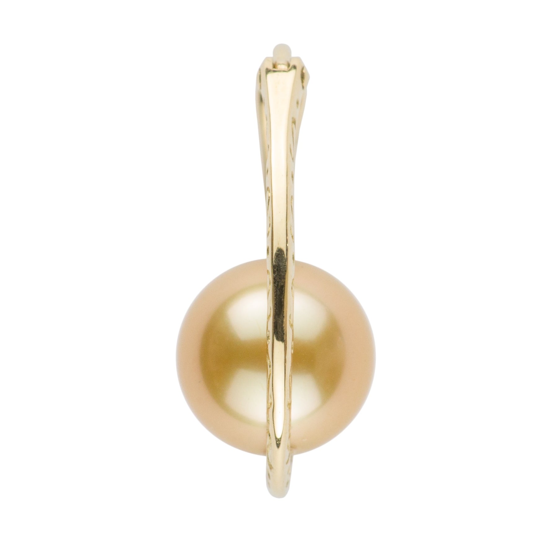 Floating Golden South Sea Pearl Earrings, Fluted Horseshoe