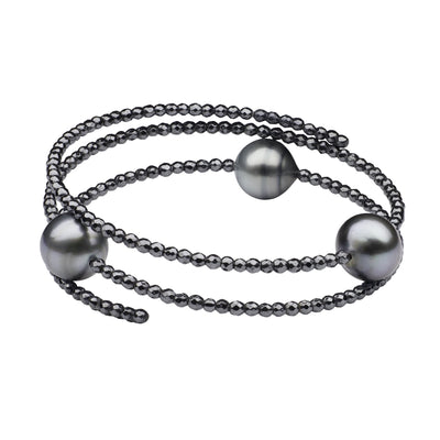 Hematite Wrap Around Bangle Bracelet Pearls by Shari