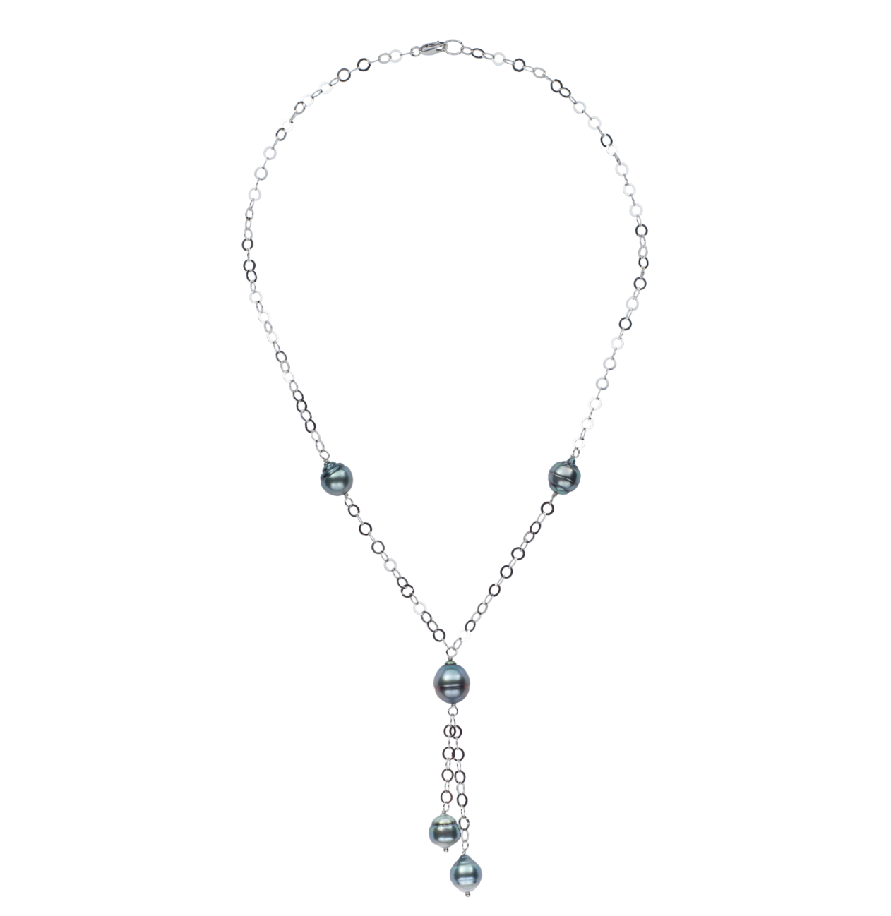 Tin Cup Circle Lariat Necklace Pearls by Shari