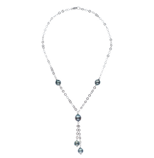 Tin Cup Circle Lariat Necklace Pearls by Shari