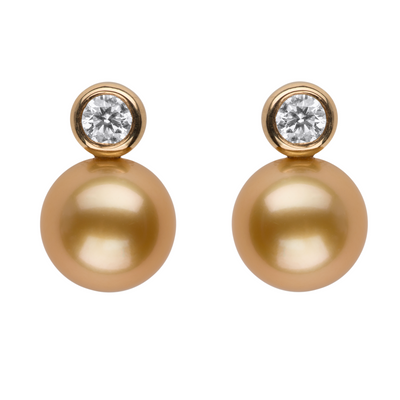 Bezel-Set Diamond Studs Earring Pearls by Shari