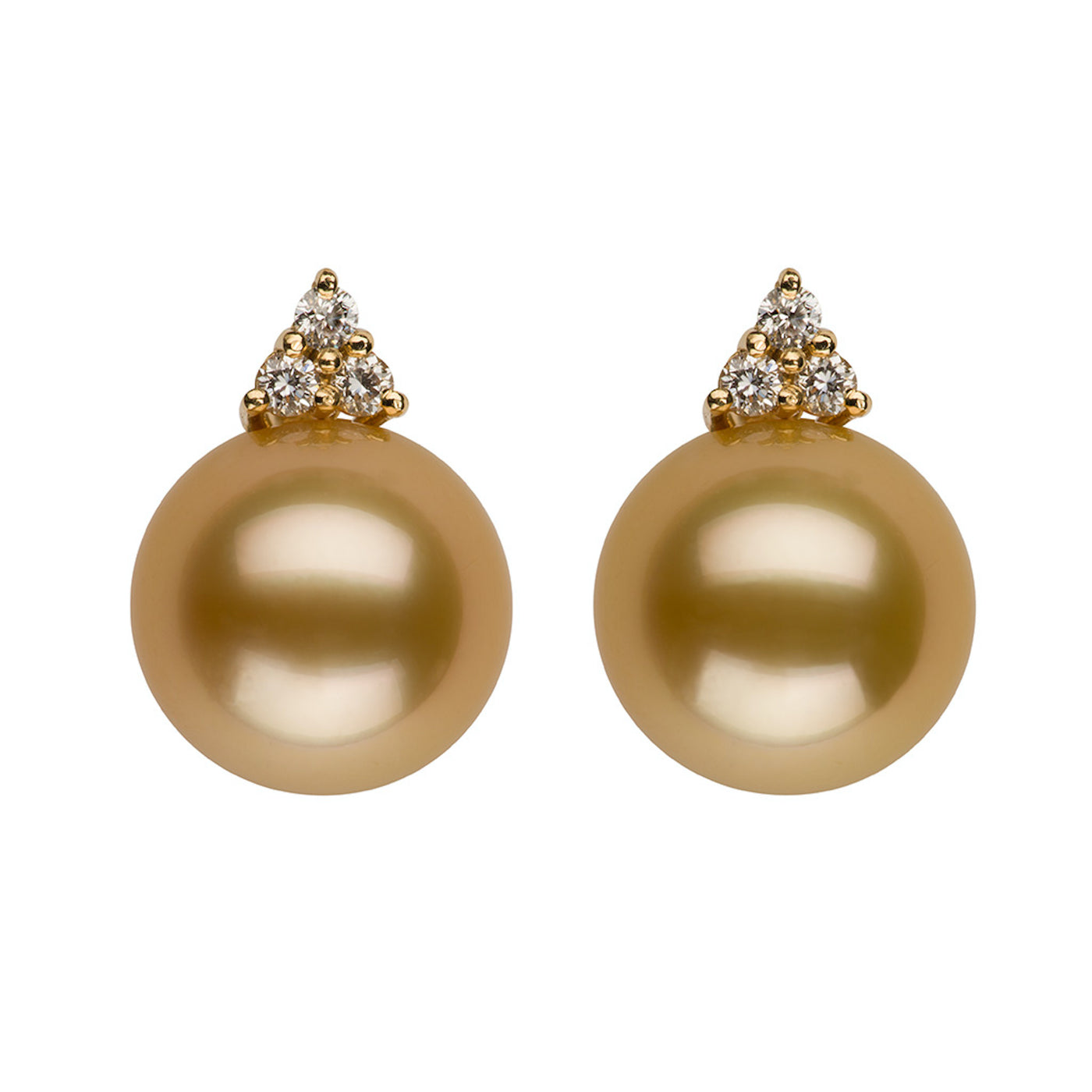 Tri-Diamond Studs Earring Pearls by Shari